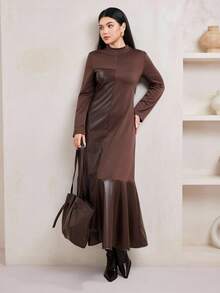 Veilorie Áo nỉ dài tay cổ tròn tối giản màu trơn dành cho nữ, trang phục thường ngày thu đông dành cho nữ - màu nâu - Xem 5