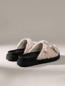 Solecia Zapatillas de plataforma con pedrería brillante y diseño retro para mujer - Caqui - Ver 4