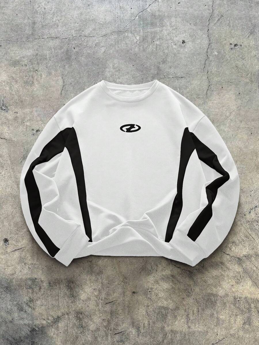 AXEPEAK 男式宽松圆领长袖套头衫，秋冬 - 白色 - 查看 1