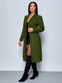 SOLERSUN Winter Women's Elegant Sexy New Year's Party Christmas Winter Jacket Warm Long Nizi Blazer Professional Commuting Waist Fit Winter Jacket Thanksgiving Women's Clothing Mid-Length Coat - Olive Green - View 4
