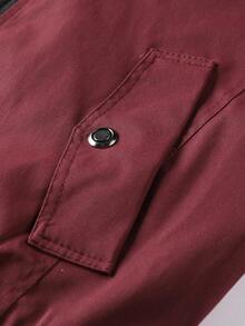 Manfinity Homme Men's Casual Multi-Pocket Zipper Long Sleeve Jacket, Cargo Style Style, Fall - Red - View 3