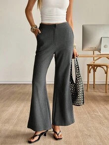 Siren Gaze 女士秋季服装秋季女士优雅人字形喇叭裤女装2025新款秋冬正式奢华别致商务休闲通勤阔腿喇叭裤非常适合外出工作聚会毕业舞会国庆 - 深灰色 - 查看 2