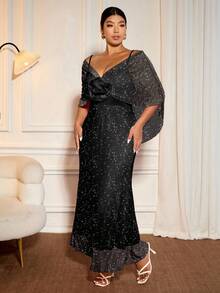 Allurite Abito aderente da donna elegante con decorazione in rete metallica nera di taglia curvy - nero - Visualizzare 6