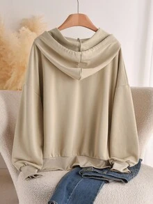 CosyJoli Plus Size Women's Khaki Cute Hooded Long Sleeve Sweatshirt,Fashion Bear Embroidery Graphic Design,Casual Back-To-School Graduation Fall/Winter - Apricot - View 2