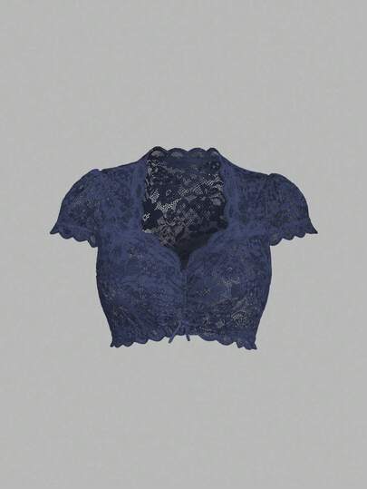 Fairmaia 传统德式女士蕾丝短袖衬衫，饰有蝴蝶结