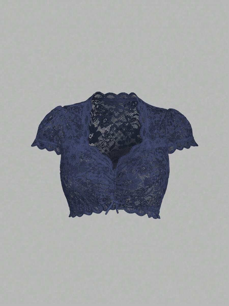 Fairmaia Traditional German Women's Lace Puff Sleeve Blouse With Bow Decor