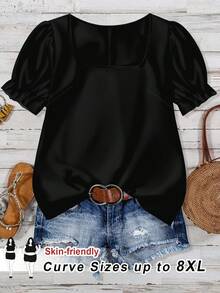 SHEIN CURVE+ Blusa de talla grande con estampado de paisley de cuello redondo para verano, curvas plus, atuendos bohemios de vacaciones en la playa para mujer/playa/atuendos de vacaciones en la playa/esenciales de playa/graduación/té Plus Size Blusa negra Plus Size Top Plus Size Blusa de verano Blusa negra - Multicolor - Ver 1