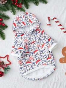 PETSIN 1 件宠物狗连帽运动衫，圣诞老人和驯鹿印花 - 彩色 - 查看 1