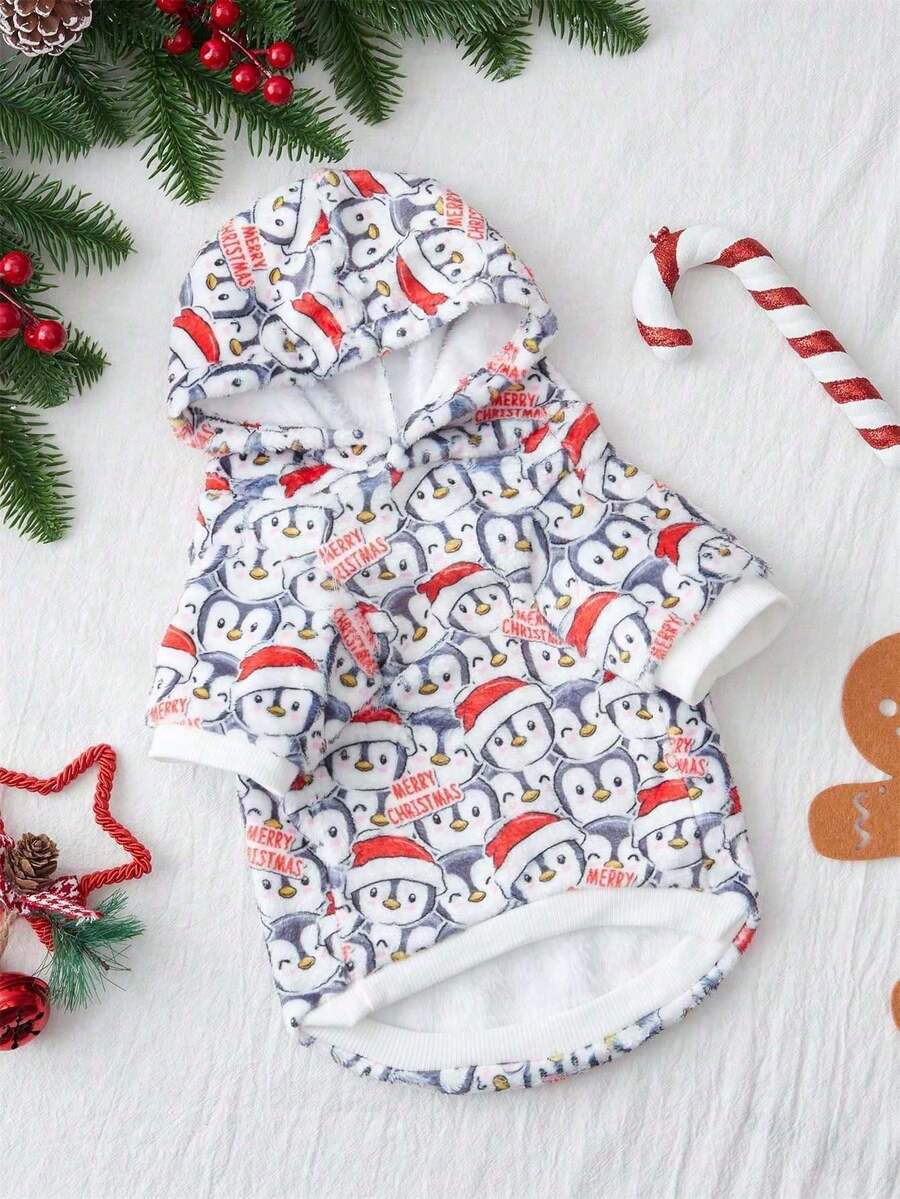 PETSIN 1 件宠物狗连帽运动衫，圣诞老人和驯鹿印花 - 彩色 - 查看 1