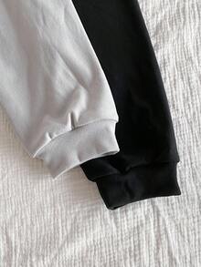 SHEIN 4件套女童优雅简约黑灰蝴蝶刺绣长袖上衣和裤子保暖内衣套装 - 彩色 - 查看 9