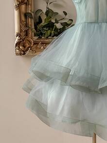 Lovelzi 优雅、浪漫、奢华的绿色串珠刺绣网眼拼布束腰喇叭形长裙，适合生日派对、约会、婚礼、晚会、庆典 - 綠色 - 查看 5