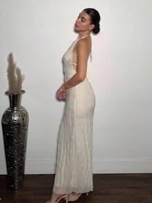 Andrea Bello Đầm midi/dài không tay cổ tròn màu trơn cho nữ - trắng - Xem 6