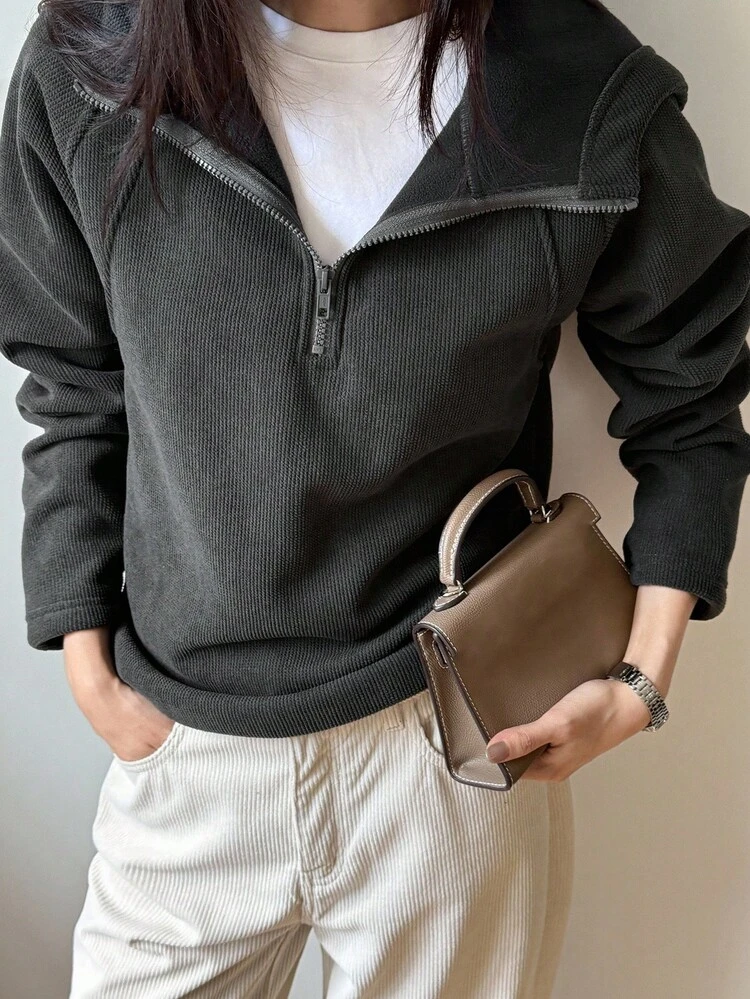 Women's Half-Zip Hooded Loose Fit Thermal Lined Casual Sweatshirt Fall/Winter