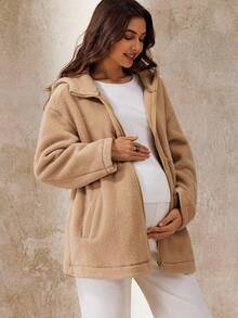 Boho Mama Teddy Fleece Hooded Jacket, Regular Maternity Coat