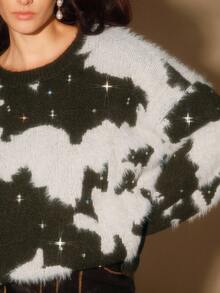 Anewsta 复古宽松优雅加厚柔软貂绒绿色圆领套头毛衣，女士款，圣诞毛衣，新年秋冬装，优雅别致，时尚有型，适合圣诞节、外出、冬季穿着，舒适保暖。 - 彩色 - 查看 2