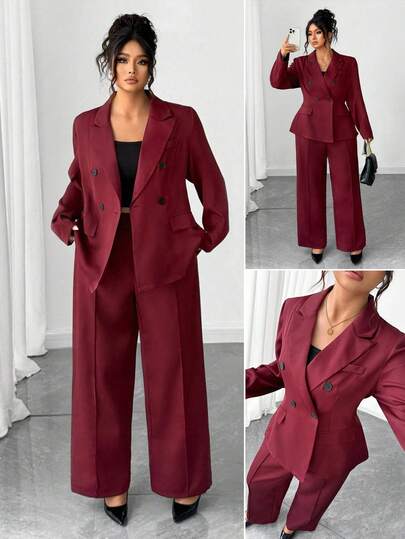 Elenzga Plus Size Women Solid Color Elegant Office Wear Blazer Suit Set Fall Cloth For Women Autumn