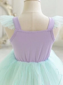 Glamorique Kids 女童公主亮片连衣裙，吊带，短袖，紫色，圣诞节少女连衣裙，新年连衣裙，圣诞儿童礼服，正式舞蹈礼服，舞台表演，优雅服装 - 綠色 - 查看 3