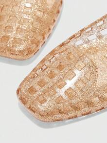 CUCCOO BIZCHIC Giày bệt mũi vuông đính pha lê cho nữ, giày bệt thời trang đi biển - Hoa hồng vàng - Xem 6