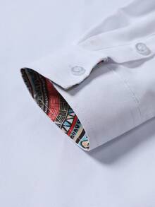 Manfinity Homme 男士纯色休闲百搭长袖衬衫 - 白色 - 查看 7