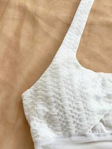 Soleia 女士休闲纹理系带露背吊带上衣，适合度假和日常穿着，白色性感音乐节休闲度假波西米亚风海滩装扮 - 白色 - 查看 3