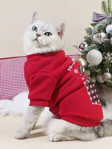 PETSIN 1件宠物圣诞主题羊毛红色运动衫 - 紅色 - 查看 6