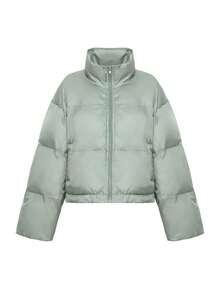 Livesso Solid Color Loose Collar Short Cotton-Padded Coat For Women Jacket - Mint Green - View 8