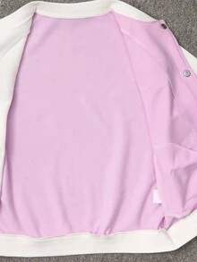 SHEIN Girls' Casual Colorful 3D Floral Contrast Color Baseball Jacket, Spring/Autumn Fall Winter - Purple - View 8