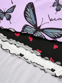 SHEIN 3pcs Women Heart & Bow Print Knit Camisole Nightgown Set