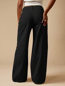 MISSGUIDED Quần jeans ống rộng cạp cao cổ điển, tối giản, hiện đại, thời trang thu đông Y2K, quần ống loe, quần jeans lửng, phong cách thường ngày, nổi bật - màu đen - Xem 2