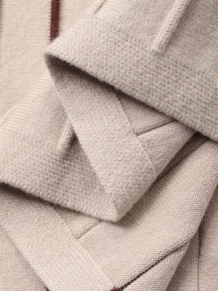 Women's Elegant Colorblock Collar Pleated Belt Sweater Dress, Autumn