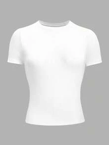 INAWLY 大码女式白色修身圆领短袖T恤 - 白色 - 查看 3