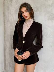Lunelith SHEIN Lunessa Autumn Velvet Fitted Blazer & Shorts Suit Set