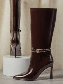 SHUZIA Giày bốt cao gót mũi nhọn, khóa kim loại, quyến rũ, gợi cảm dành cho nữ - màu nâu - Xem 5