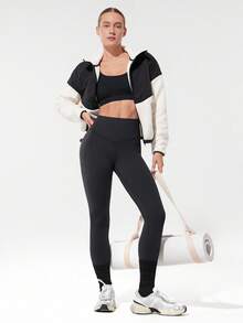 GLOWMODE 28" FeatherFit™-Warm High Waist Leggings With Side Pockets Low Impact Yoga Daily Autumn Winter - Black - View 7