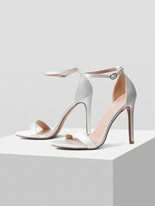 MOTF PREMIUM Giày sandal cao gót hở mũi đơn giản, đa năng, dễ điều chỉnh, có khóa cài, dành cho nữ đi làm - trắng - Xem 3