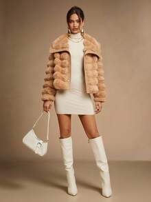 Silquee Abrigo de mujer casual con cuello de solapa y botones, de piel sintética, para otoño/invierno - Camel - Ver 10