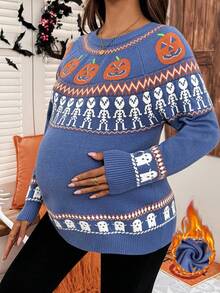 SHEIN Umstandspullover mit Kürbismuster für den Herbst, Rundhalsausschnitt, Raglanärmel, Lässig - Verschiedenfarbig - Übersicht 7