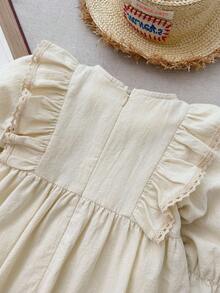 Blossori Baby Girls' French Elegant Ruffle Trim Embroidered Round Neck Long Sleeve Dress - Apricot - View 4