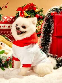 PETSIN 1 pezzo Felpa con cappuccio in pile con motivo natalizio a blocchi di colore per animali domestici