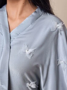 Al Najma 女士时尚优雅蝴蝶结阿拉伯风格连衣裙 - 藍色 - 查看 8