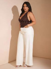 SHEIN BAE Casual Summer Black Polka Dot Printed Halter Neck Top, Suitable For Breakfast, Outings, Dates, Commuting, Cruise Outfits, Ibiza Outfits