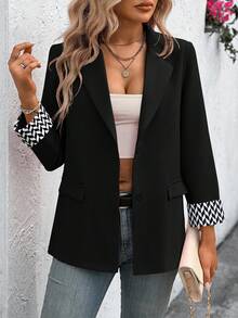 EMERY ROSE Damen Herbst Geometrisches Muster Patchwork Ärmel Kragen Lässige Blazer Jacke