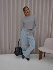 MUSERA Áo thun dáng rộng, cổ bấm, chất liệu gân, kiểu dáng thanh lịch, dễ thương, gợi cảm, thích hợp cho mùa thu, đi chơi đêm, kỳ nghỉ, xuân hè. - Xám - Xem 3