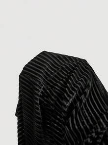 SHEIN MOD Women's Fashion Casual Striped Print Straight Leg Pants,Autumn/Winter,Halloween ,Christmas Party ,New Year Women's ,Thanksgiving,Casual For Women ,Black Velvet Pants,Casual Pants,Zip Up - Black - View 6