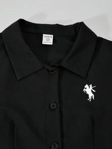 Tween Girls' Printed Fitted Button-Down Long Sleeve Casual Shirt, Book Week Costumes For Tween Girl Fall Winter - Black - View 7