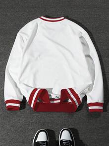 Aesthetic Post Men's Casual Loose V-Neck Sweatshirt, Fall, Long Sleeve Top - White - View 2