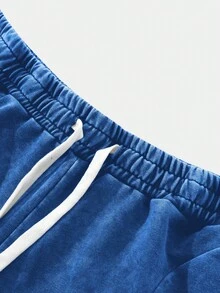 PAVTROS Manfinity Streetrush Men's Fashionable Casual Denim Effect Print Frayed Drawstring Sweatpants - Blue - View 3