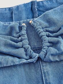 SHEIN MOD 女士休闲通勤水洗阔腿牛仔裤 - 藍色 - 查看 3