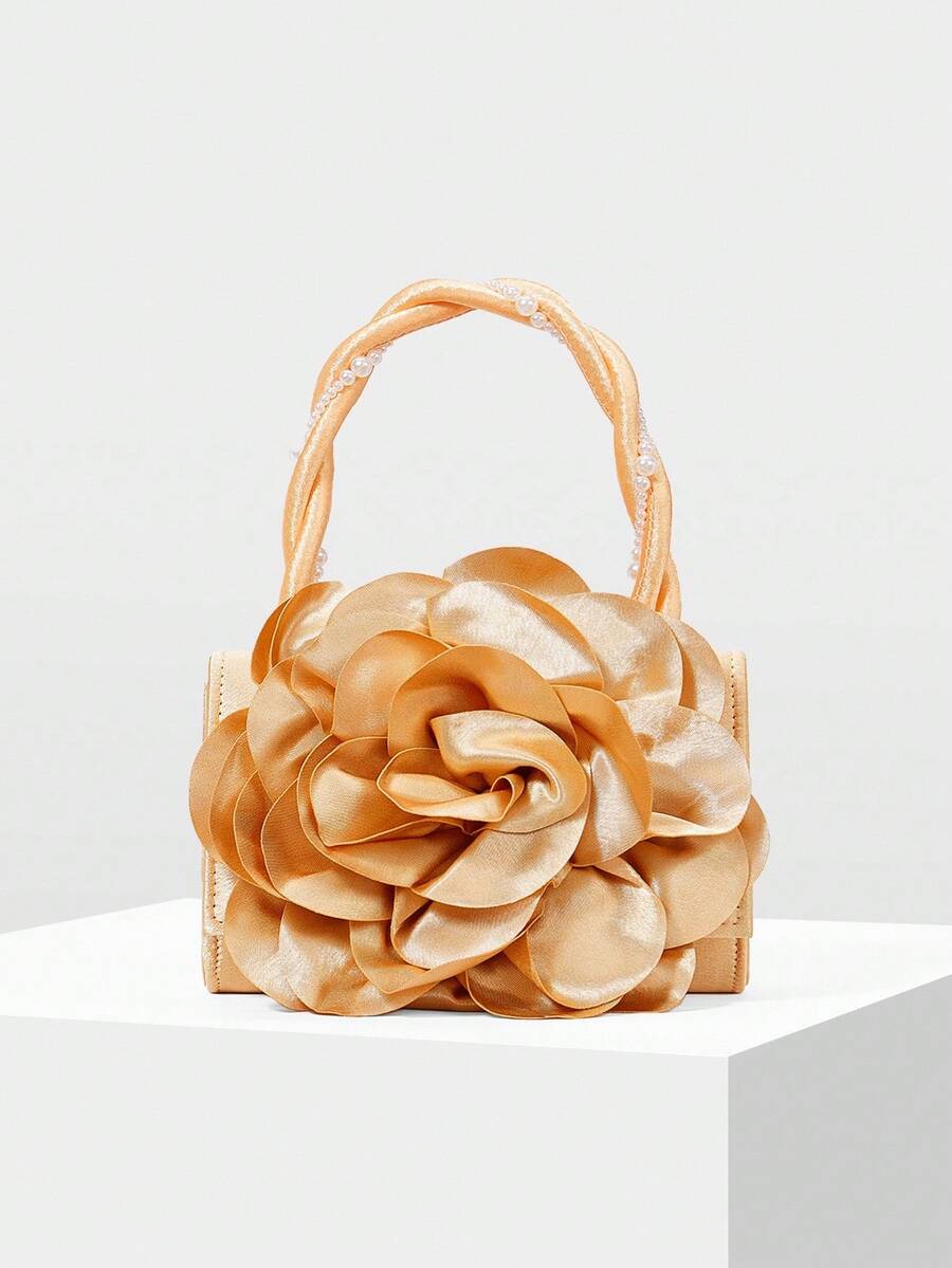 MOTF PREMIUM STEREO FLORAL FAUX PEARL DETAIL EVENING BAG - Rust - View 2