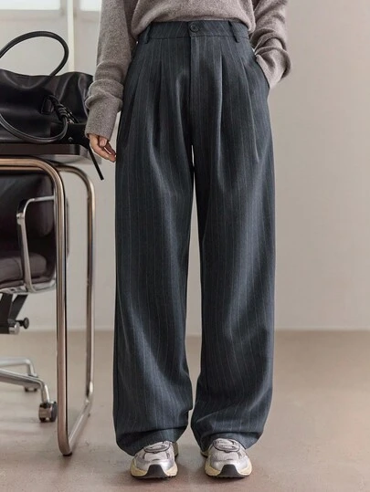 DAZY Pantalones casuales regulares a rayas para mujer, otoño